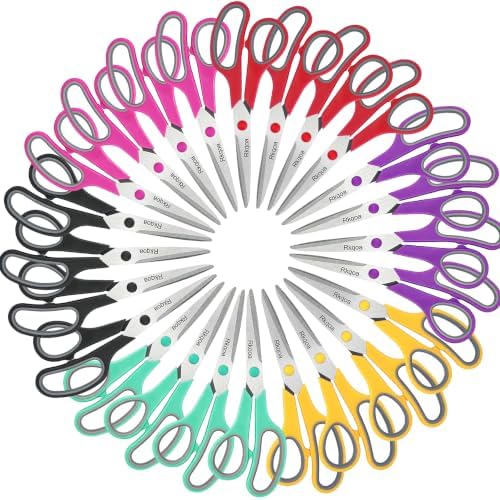 24 Scissors Set, 8" All Purpose Comfort-Grip Sharp Scissor for Everyday Use