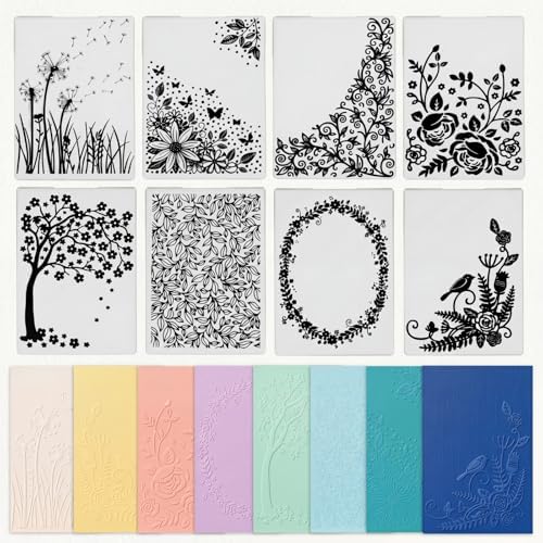 8 Pcs Geiseralie Embossing Folders for Card Making,Natural Style
