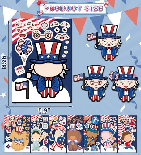 4th of July Outfits for Women - 24Pcs Patriotic Stickers, Make-a-face Stickers,Fourth of July Decorations Accessories Party Favors Supplies for Memorial Day Classroom DIY Crafts Party Decorations