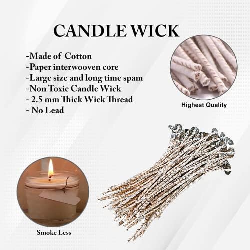 100pcs ECO 2 Wicks for Soy Candles, 6 inch Pre-Waxed Candle Wick for Candle Making,Thick Candle Wick with Base
