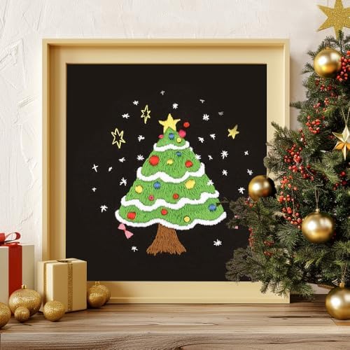 wtisan Christmas Embroidery Kit, Cross Stitch Kits for Beginners, Needlepoint with All Tools & Instructions, Stamped Hand Embroidery Starter Kit for Holiday Crafts & Xmas Home Decor, W16