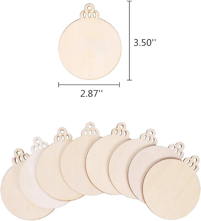 Max Fun 60PCS 3.5" DIY Wooden Christmas Ornaments Wood Slices for Crafts | Blank Unfinished Predrilled Wood Slices Circles, Round Centerpieces Discs, Holiday Hanging Decorations