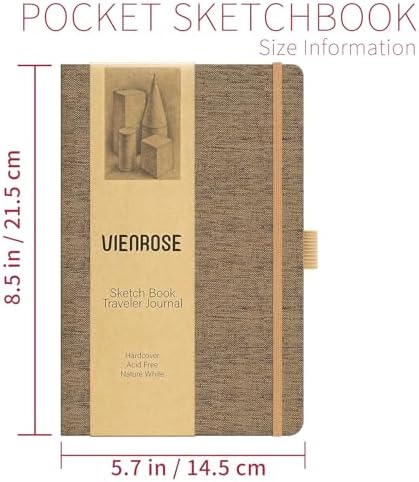 Vienrose 8.7"x5.7" Sketch Books, Linen Cover Sketching Book with Acid-Free Paper, 111lb/180gsm Drawing Pad for Kids, Beginners & Professionals, Art Supplies for Adults & Students(Brown, 60 Sheets)