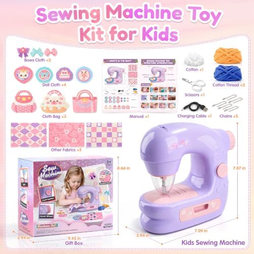 WeeHomm Kids Sewing Machine Toy Beginners Kit, Craft Gift for Girls 4-12