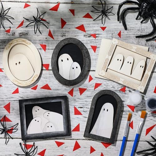 Simgoing 12 Set Adult Halloween Craft, Wood Ghost DIY Frame, Ordinary Style