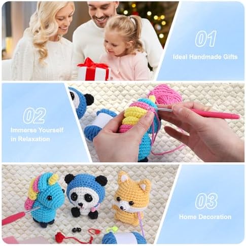 Autglint Panda Crochet Kit for Beginners, Learn to Crochet Starter Kit with Pre-Started Yarn & Easy-to-Follow Video Tutorials, DIY Amigurumi Animal Kit for Adults Kids Gift