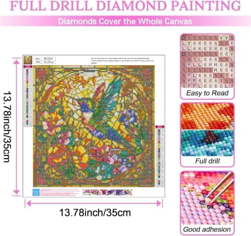 Hummingbird Diamond Art Kits for Adults,Stained Glass Diamond Painting