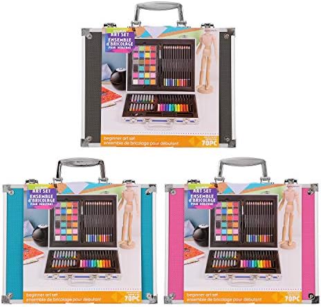 Darice Studio Kids Art Set in Metal Assorted Case Colors, 71 pieces