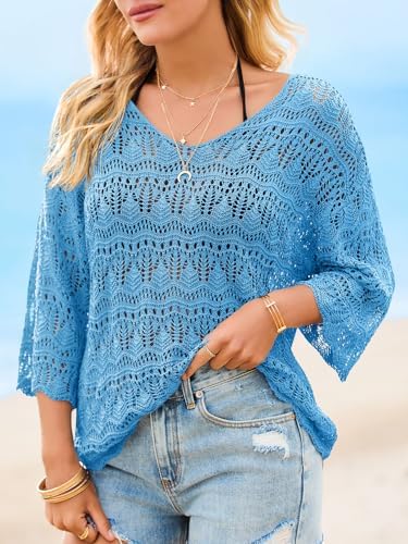 Saodimallsu Womens Crochet Cover Up Sweater Tops