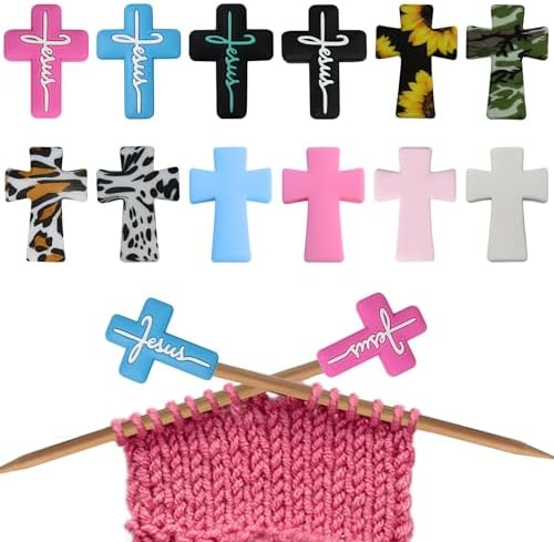12Pcs Cross Knitting Needle Stoppers Silicone Point Protectors Accessories Fit Size 2.5-13 (3mm-9mm) for All Different Needle Materials