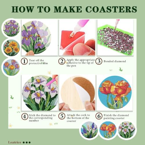 Leatrice 6 PCS Diamond Art Coasters Small Diamond Painting Kits for Adults