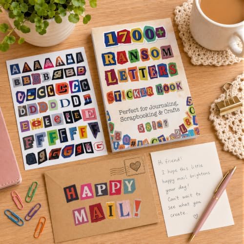 1700+Pcs Alphabet Sticker Book for Scrapbook Album, Ransom Note Stickers No Repeats, 32 Sheets Magazine Letters Die-cut for Junk Journal Supplies, Large stickers for Scrapbooking Card Making DIY Craft
