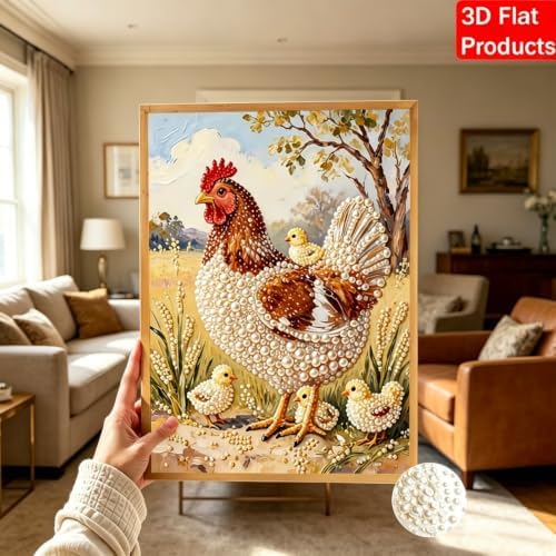 Pearl Diamond Painting Kits for Adults,3D Diamond Art for Chicken 12×16 in
