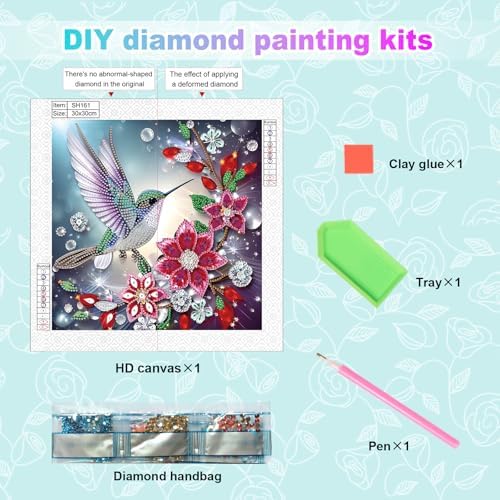 AiYuanzsh Special Shape Diamond Art Kits for Adults, Hummingbird and Flowers 5D Crystal Rhinestone Diamond Art Canvas, DIY Paint by Diamonds Craft Kits, Sparkling Diamond Painting Wall Décor