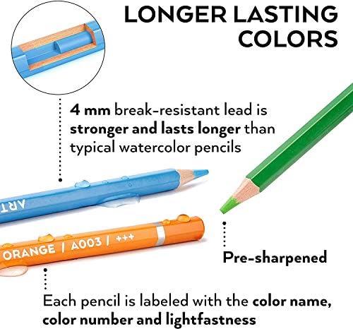 ARTEZA Watercolor Pencils, Set of 120, Water-Soluble Pencils for Drawing