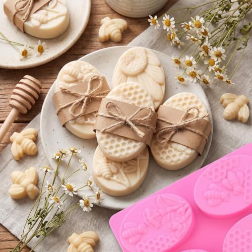 2 Packs 6-Cavity Honeybee Silicone Soap Mold for DIY Crafts | Oval Bee and Hive Queen Bumblebee Molds, For Homemade Craft Soaps, Lotion Bar, Bath Bomb, Beeswax, Chocolate and Dessert