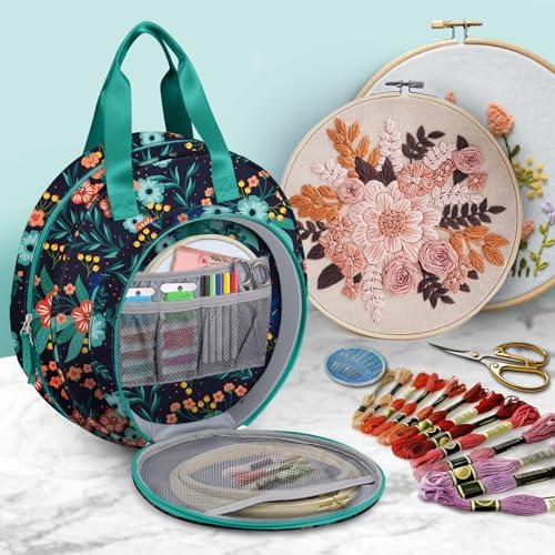 FINPAC Embroidery Project Bag, Embroidery Kits Storage Carrying Tote Bag