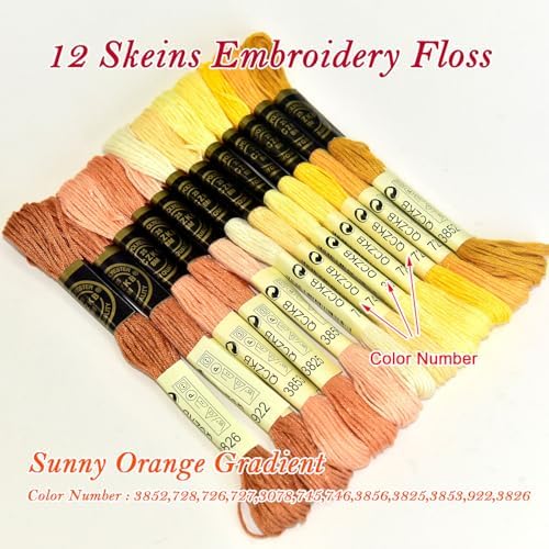 Premium Rainbow Color Embroidery Floss - Cross Stitch Threads - Friendship Bracelets Floss - Crafts Floss - 12 Skeins Per Pack Embroidery Floss,Sunny Warm-Orange Gradient