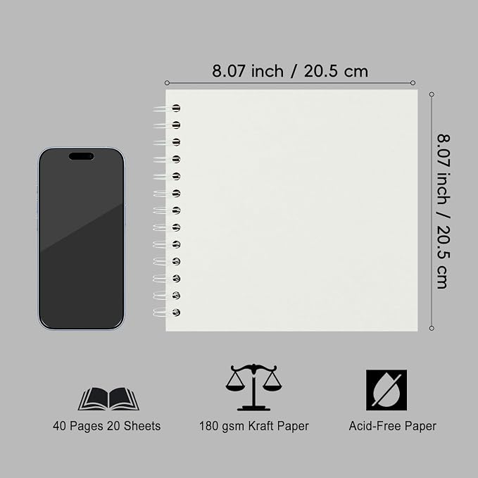DIY Scrapbook Album 8x8 Inch, Hardcover Kraft Paper Scrap Book Photo Album, Blank Page Memory Scrap Book for DIY Crafts, Traveling, Wedding, Anniversary, Birthday, 40 Pages (20 Sheets), Cream