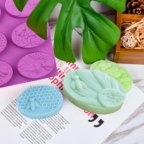 Bee Honeycomb Silicone Molds, 2 Pack Oval Soap Mold 12 Cavitiy | Honeybee Flower Soap Molds for Soap Making Homemade Bath Bomb Lotion Bar Beeswax, Non-Stick, Great for DIY & Gifts