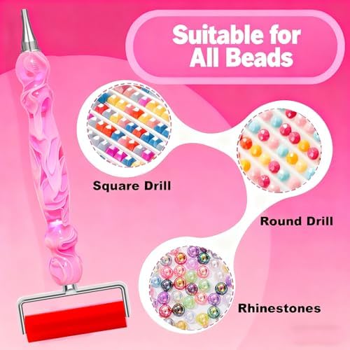 ZYNYXY 22PCS Ergonomic Diamond Art Pen Kits, with Multifunctional Metal Stainless Steel Screw Thin 1~9 Tips, Correction Placers Roller Accessories (Red + Pink + White+ 10 PCS Tips)