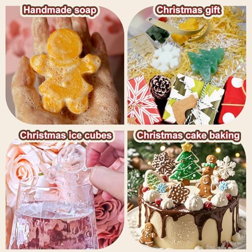 Gingerbread Soap Molds, 2 Pack Christmas Theme Silicone molds 12 Cavity | Xmas Tree Snowman Santa Hat Snowflake 5 Shapes Soap Mold for Lotion Bar Beeswax Resin Candle, Baking Mold for Chocolate