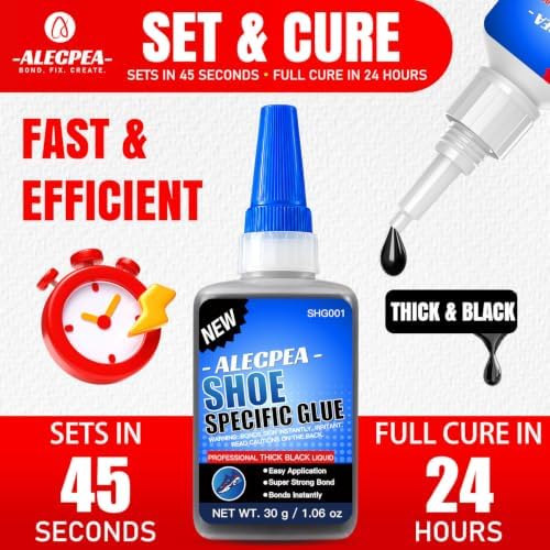 ALECPEA Black Shoe Glue for Sole Repair, Thick Adhesive, 30g with 3 Tips