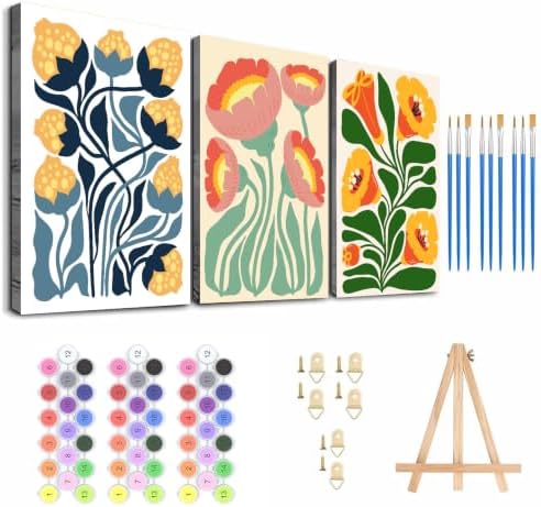 3 Pack Frame Paint by Numbers Kit for Adults, Flowers Paint by Numbers