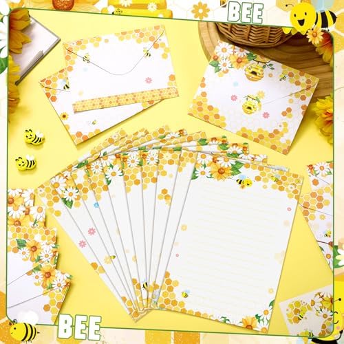 TaoBary 160 Pcs Bee Stationery Paper and Envelopes Set, 5.5 x 8.25''