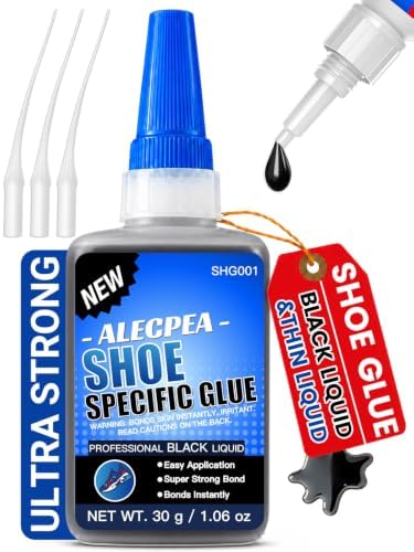 ALECPEA Black Shoe Glue for Sole Repair, Thin Adhesive, 30g with 3 Tips