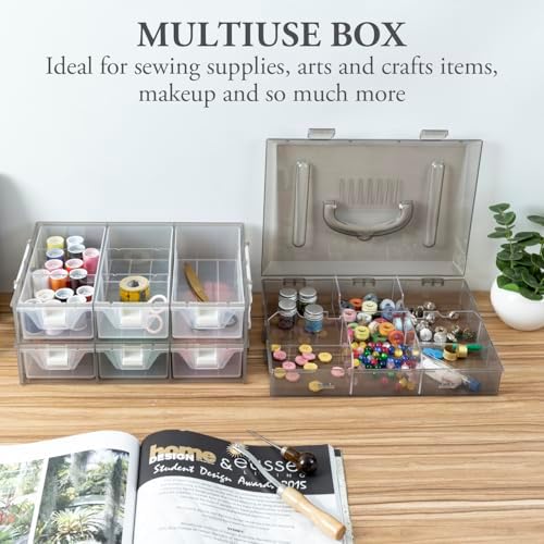 MyGift Smoke Gray Craft Storage Organizer Case, 24 Compartments & 6 Drawers
