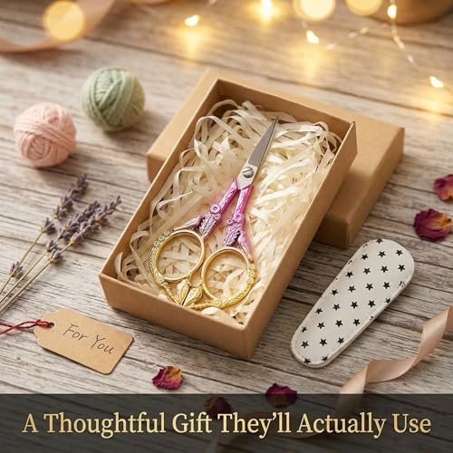 Crochet Scissors with Cover – Pink Gold Vintage Small Embroidery Scissors, Sharp Craft Scissors for Yarn Thread Sewing Needlework, Cute Bird Design Gift for Crocheter Quilter, 4.6 Inch