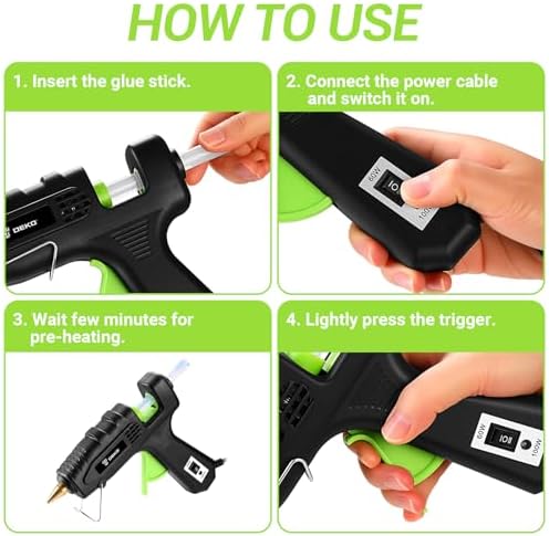 Hot Glue Gun Full Size: DEKOPRO 60/100Watt Dual Temp Hot Glue Gun Kit with 25 Glue Sticks, Organize Storage Case, Heavy Duty Heat Glue Gun Tool Set for Home Repair, Art & Crafts, DIY Black