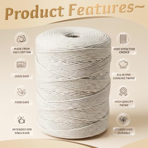 SMART&CASUAL 1500 Feet 100% Cotton Butcher Twine String 2mm Food-Grade Cooking Twine for Kitchen Roasting Turkey Sausage Meat Prep Baking Crafts Crocheting Gift Wrapping Gardening