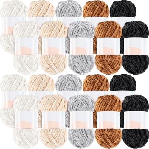 Woanger 20 Skeins Chenille Yarn Bulk for Crochet Knit 2000g, Earth Tone