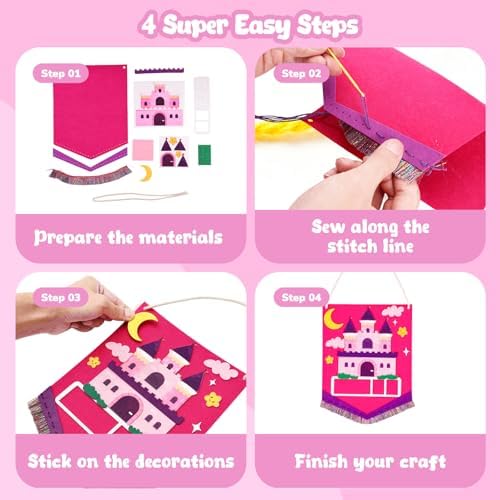 MGparty My First Sewing Kit for Kids - 8 Easy DIY Sewing Crafts with Bunny Pillow & Unicorn Wind Chime, Beginner Learn-to-Sew Craft Set for Girls & Boys Ages 5+, Screen-Free Educational Gift