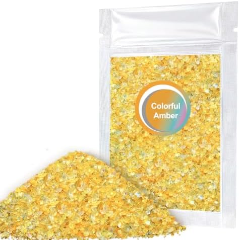 Matio 1.8oz/ 50g Iridescent Crushed Glass,Colorful Amber Irregular Glitter