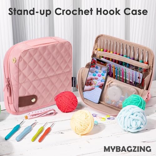 MYBAGZING Empty Crochet Hook Case - Stand Up Crochet Hook Organizer with 30 Slots for Crochet Hooks & needles, Crochet Accessories - Crochet Needles Set for Crochet Lovers, Crochet Kit for Beginners