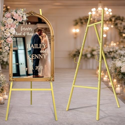 Gold Easel Stand for Sign, 47" Heavy Duty Metal Display Easel | 4-Tier Art Easel with Adjustable Chain, for Painting, Wedding Sign, Posters & Commercial Display