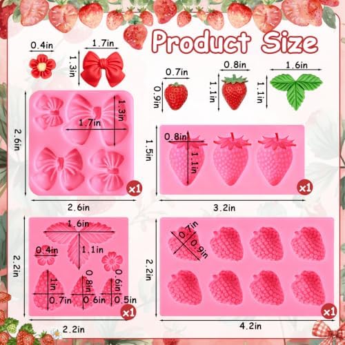 Strawberry Silicone Mold 4Pcs 3D Strawberry Fondant Mold