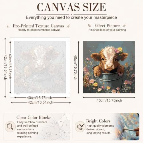 TELMOXA Highland Cow Paint by Numbers Kit for Adults, 16x16 in