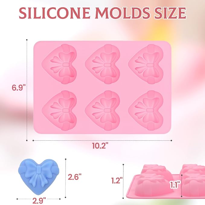 SJ Heart Bow Silicone Mold Set, 2-Pack 6-Cavity Craft Molds | For Crafts, Plaster, Soap Making, Chocolate & Wax Melts, Food Grade Silicone, Easy Release, Reusable