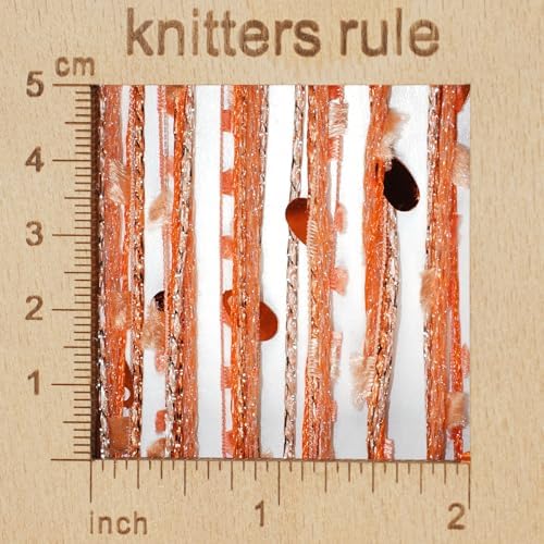Artisanal Yarn Collection Multifiber Fancy Yarn for Knitting Crocheting Crafts DIY, Set of 3 Rolls (Orange Teardrop Sequins)