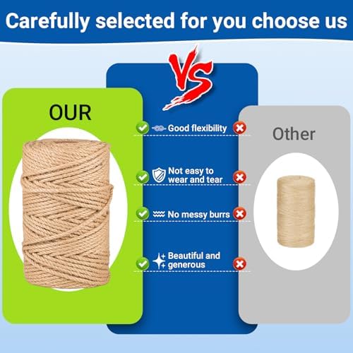 Natural Jute Twine String 1mm x 1312ft Bulk Jute Rope for Crafting, Gardening, Gift Wrapping - Brown Decorative Cord for Cat Scratching Posts, DIY Projects