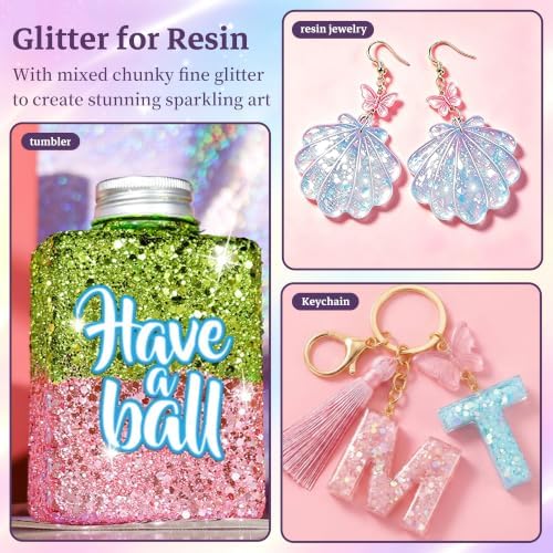 HEMOER Orange Opal Glitter 100g/3.5oz, Cosmetic Mixed Hexagon Chunky & Fine Craft Glitter Resin Sequins for Epoxy Glass, Resin Art, Body, Hair, Face, Nail, Tumbler, Festival Party