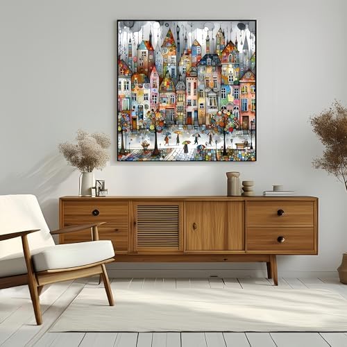 Acelii 5D Diamond Art Kits for Adults Beginners,Rainy Town DIY Full Round Drill Diamond Painting Kits, Paint by Diamonds Dots Gem Art Easy,Home Wall Decor 14X14 Inch