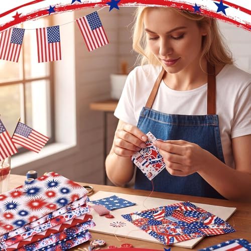 HunnmingRe 20 Pcs 10''x10'' Patriotic Red White Blue Quilting Fabric Square
