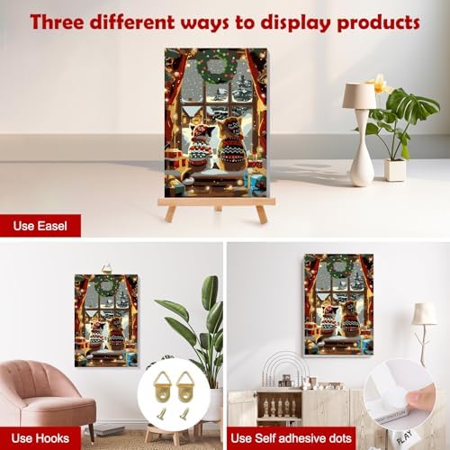 MOGTAA Christmas Cat Paint by Numbers Kit for Adults Beginners with Frame, Winter Adult Paint by Number Kits on Canvas with Easel, Easy DIY Oil Painting Kits for Home Decor, 8x12in
