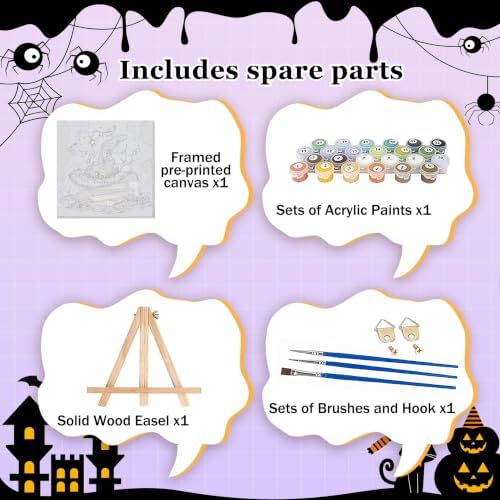 Halloween Paint by Numbers Kit for Adults with Frame Easel 10x10 inch | Halloween Hat Framed Paint by Number Adult,Book Adult Paint by Number, Magic Home Wall Decor DIY Acrylic Oil Painting