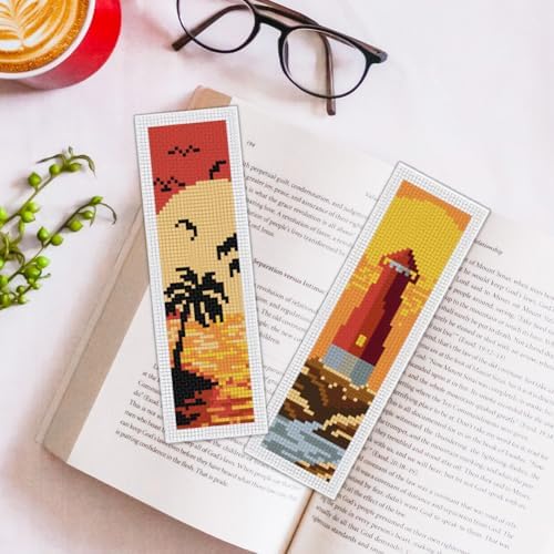 ORIGACH 6 Set Sunset Landscape Cross Stitch Bookmark Kit for Beginner